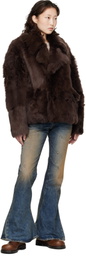Marine Serre Brown Hairy Caban Shearling Coat