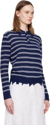 SHUSHU/TONG Navy & White Striped Long-Sleeve Knit Polo
