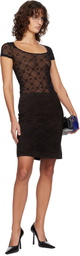 Marine Serre Black Recycled Mesh Flock Open Neck T-shirt