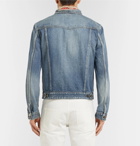 Saint Laurent - Slim-Fit Bandana-Trimmed Distressed Denim Jacket - Blue