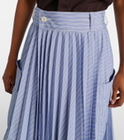Sacai Striped cotton-blend midi skirt