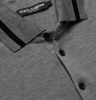 Dolce & Gabbana - Logo-Embroidered Contrast-Tipped Cotton-Piqué Polo Shirt - Gray