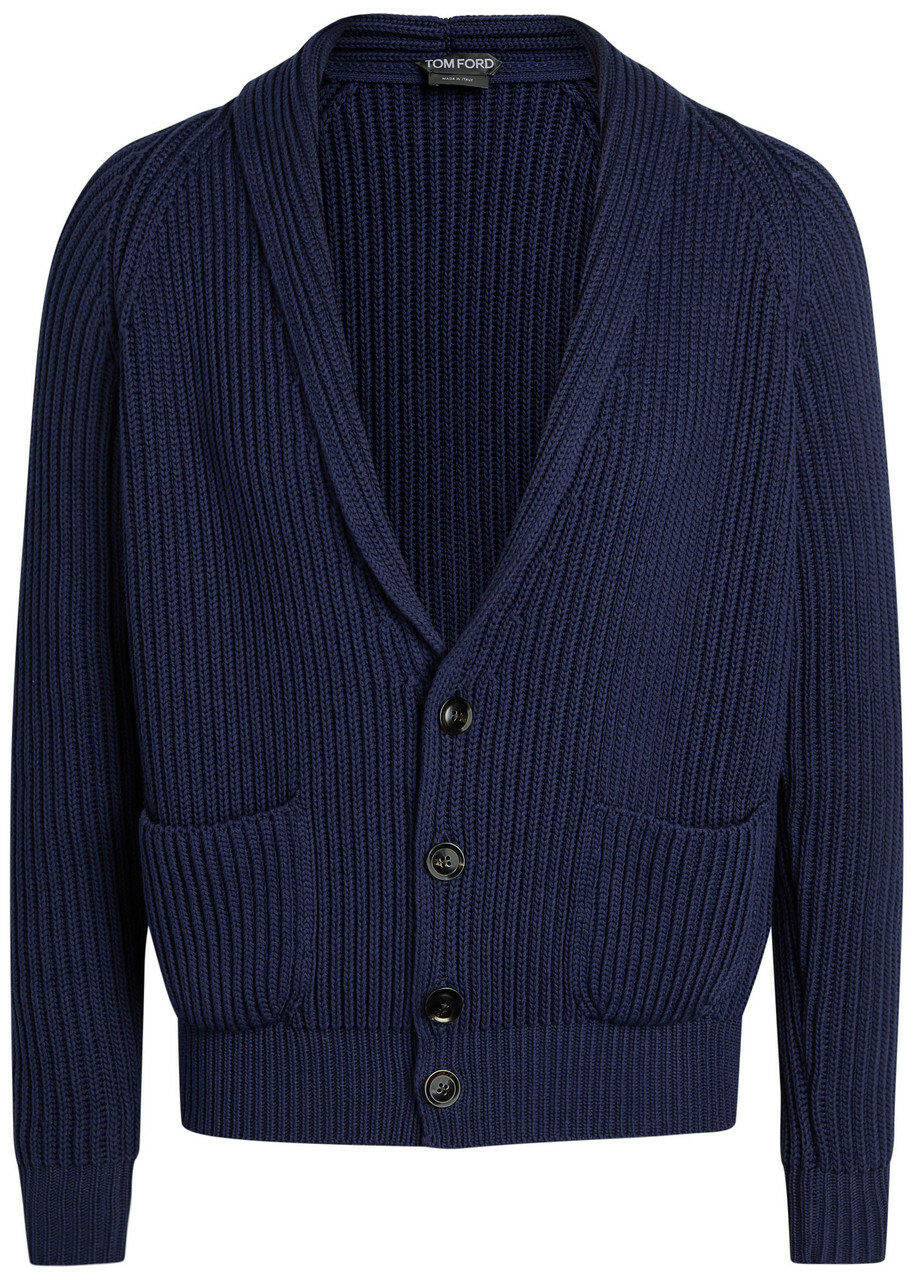 TOM FORD - Slim-Fit Shawl-Collar Ribbed Cashmere Cardigan - Navy