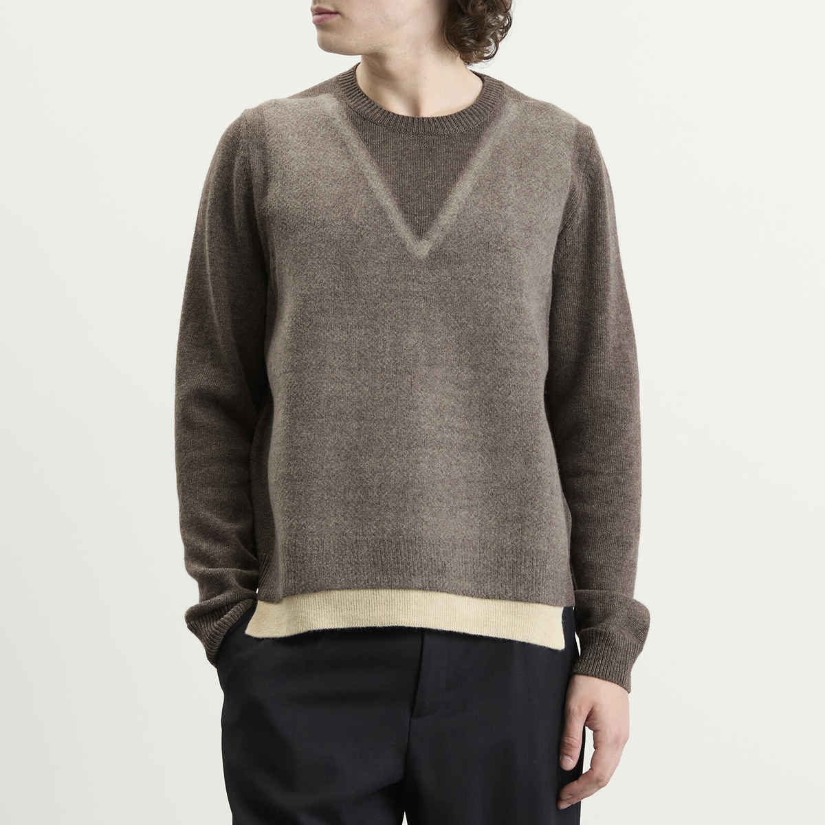 Maison Margiela Men's Fused Knit Sweater in Mud/Ecru