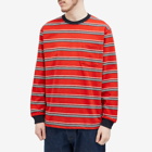 Beams Plus Men's Long Sleeve Multi Stripe Pocket T-Shirt in Red