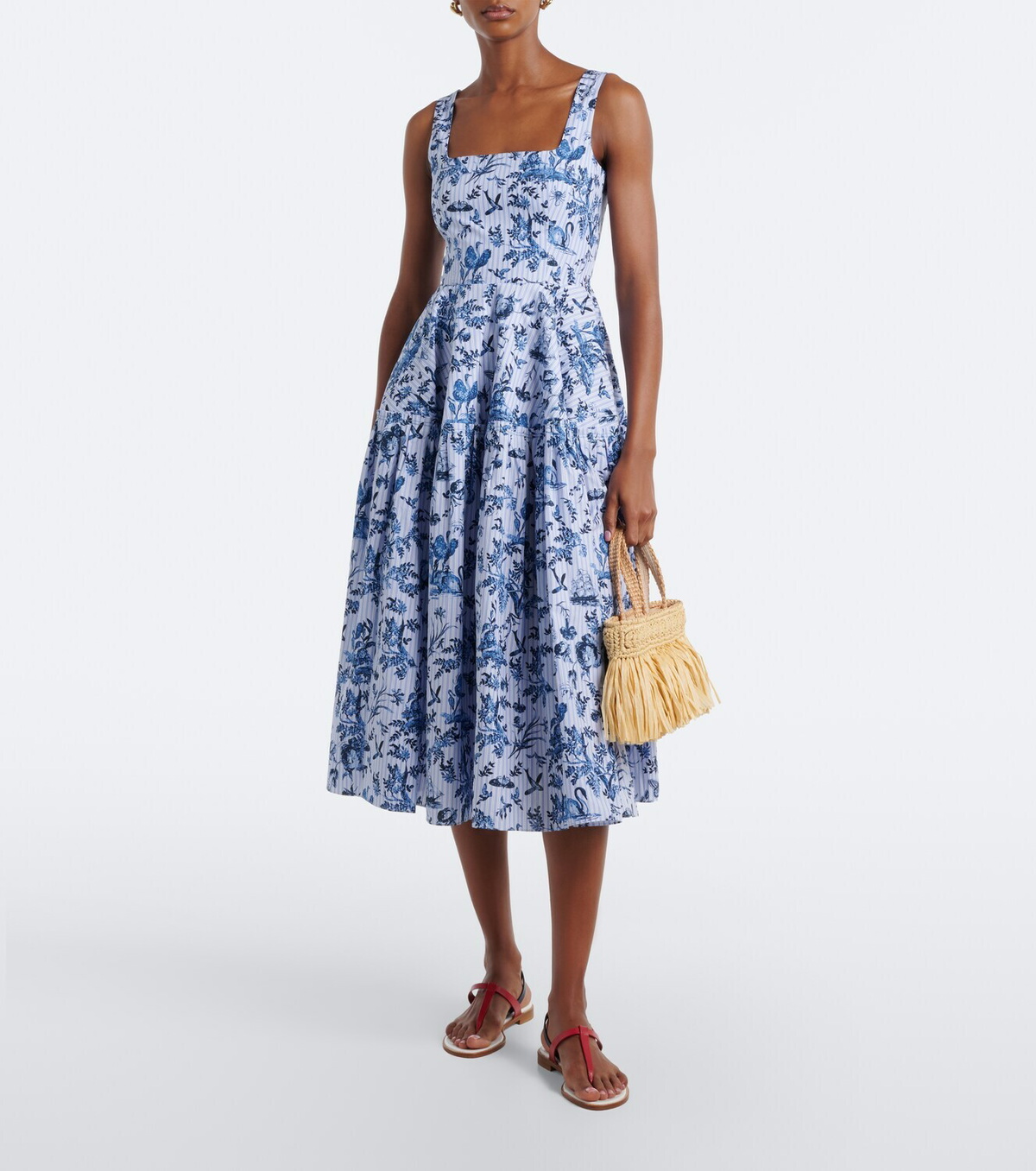 Erdem Striped printed cotton poplin midi dress