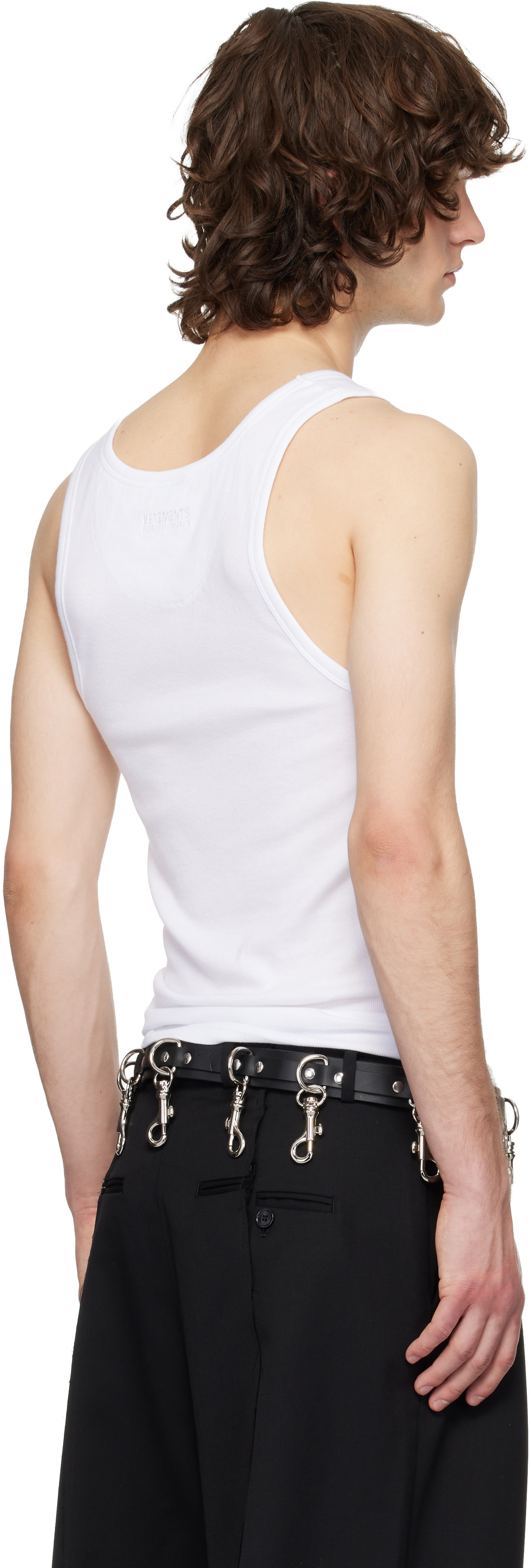 VETEMENTS White Biker Cross Logo Tank Top