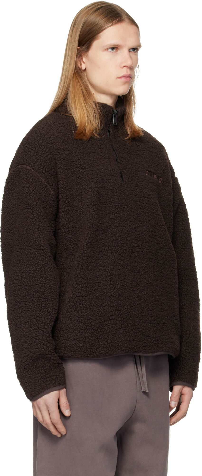 SKIMS Brown Sherpa Quarter Zip Sweater