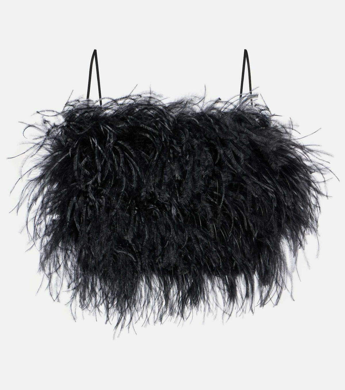 Miu Miu Feather-trimmed grain de poudre bra top