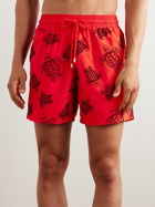 Vilebrequin - Moorea Straight-Leg Mid-Length Flocked Recycled Swim Shorts - Red