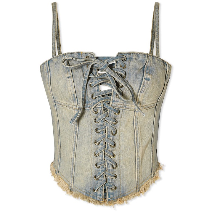 Photo: MISBHV Women's Laced Up Denim Corset Top in Blue