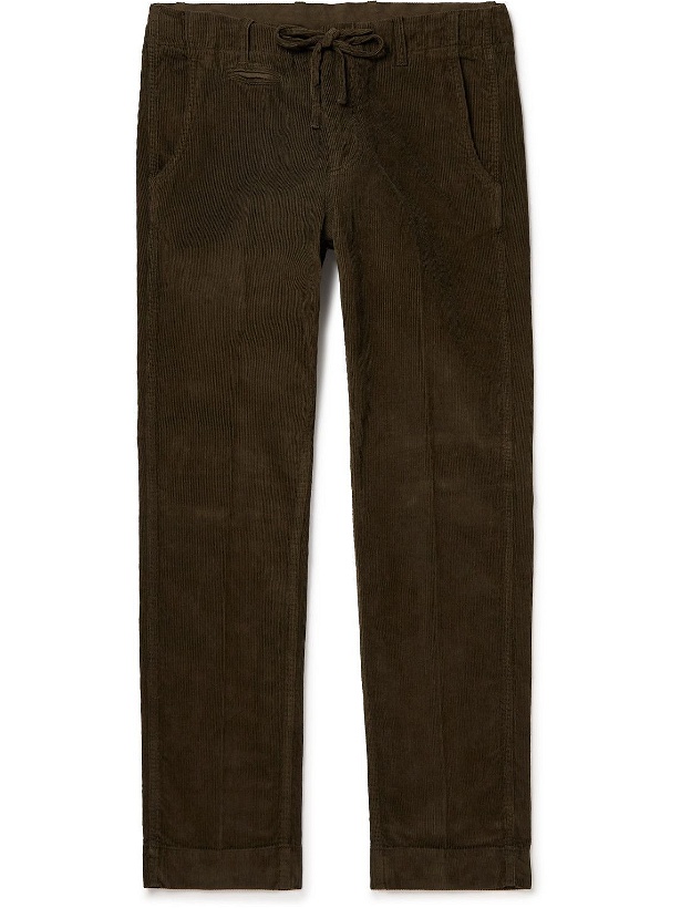 Photo: MAN 1924 - Tomi Straight-Leg Cotton-Corduroy Drawstring Trousers - Brown