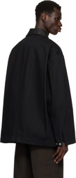 Jil Sander Black Leather Collar Denim Jacket