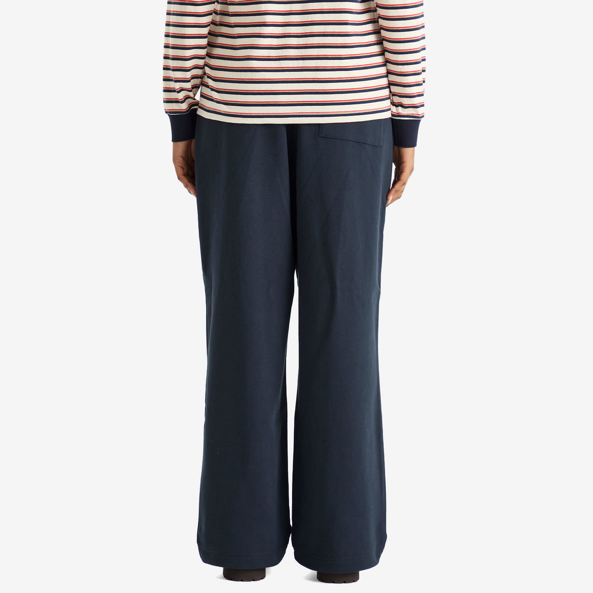 DUNST Women's Unisex Leather Logo Wide Sweat Pants in French Navy