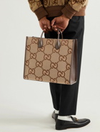 GUCCI - Leather-Trimmed Monogrammed Coated-Canvas Tote Bag