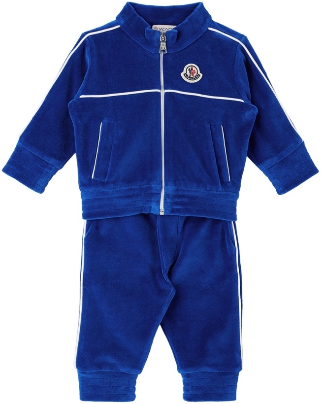 Photo: Moncler Enfant Baby Blue Velour Two-Piece Sweatsuit Set