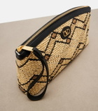 Valentino Garavani VLogo Small leather-trimmed raffia pouch