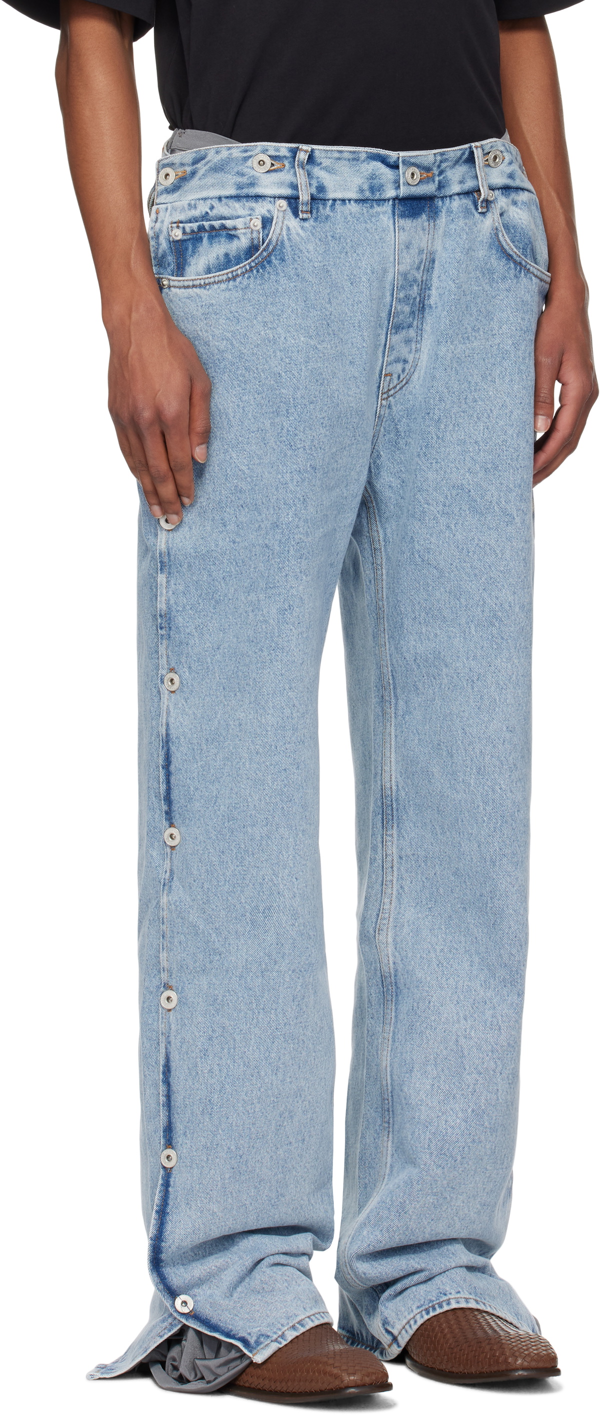 Y/Project Blue & Gray Collapsed Waist Jeans