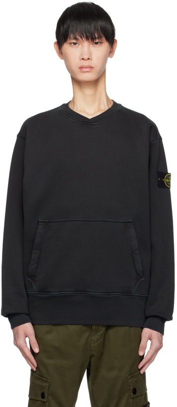 Photo: Stone Island Black Garment-Dyed Sweatshirt