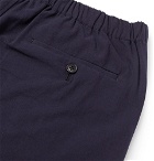 Camoshita - Navy Tapered Pleated Washed-Cotton Drawstring Trousers - Navy