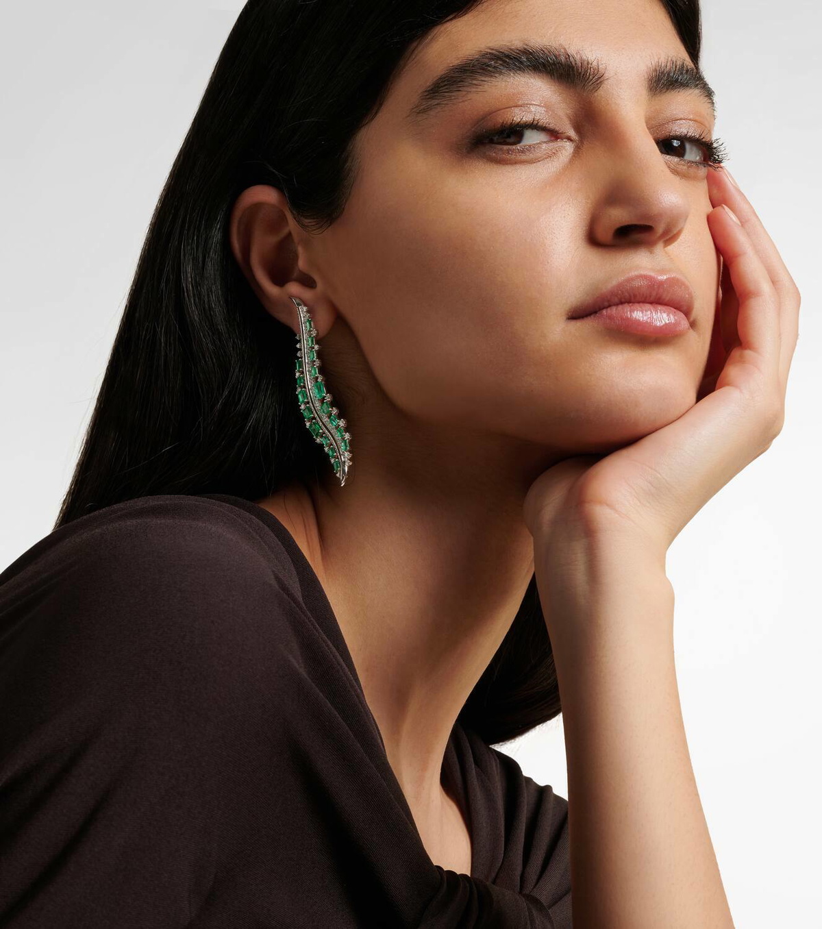 Ananya Scatter 18kt white gold earrings with diamonds and emeralds