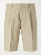 Slowear - Straight-Leg Pleated Linen Shorts - Neutrals
