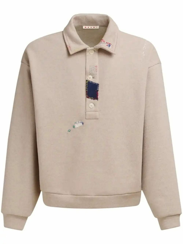 Photo: Marni Neutrals Contrast-Stitch Polo Shirt