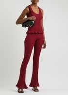 Blumarine Space-dyed Ribbed-knit Trousers Burgundy