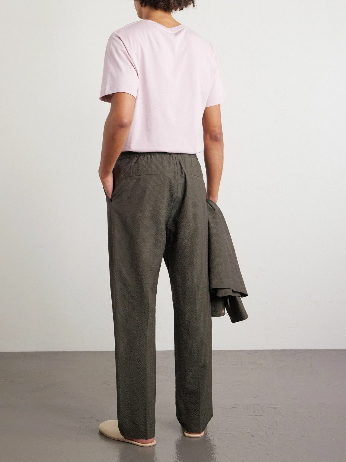 Altea - Straight-Leg Pleated Wool-Blend Seersucker Trousers - Green