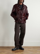 Dries Van Noten - Belted Calf Hair Biker Jacket - Burgundy