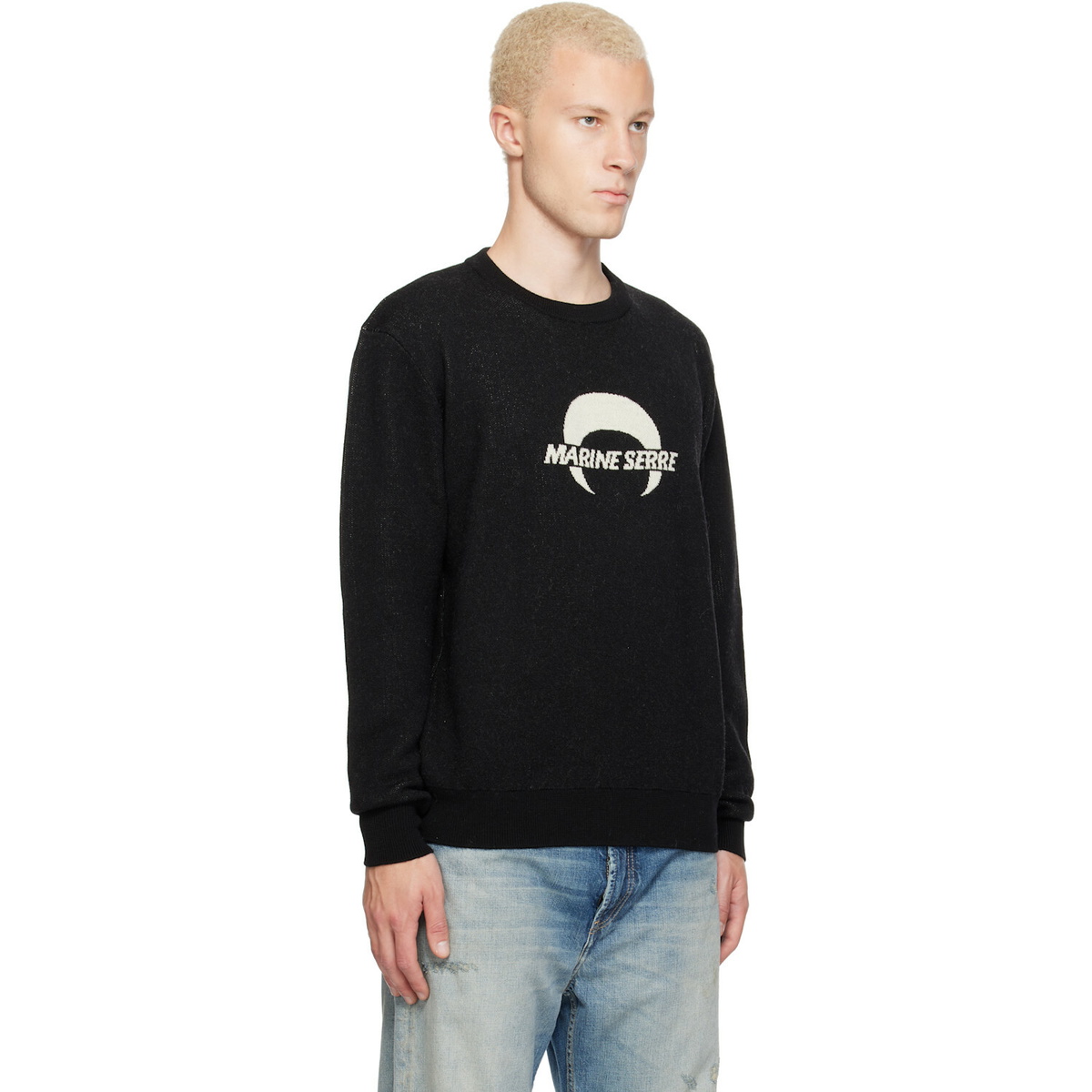 Marine Serre Black Merino Wool Knit LS Sweater