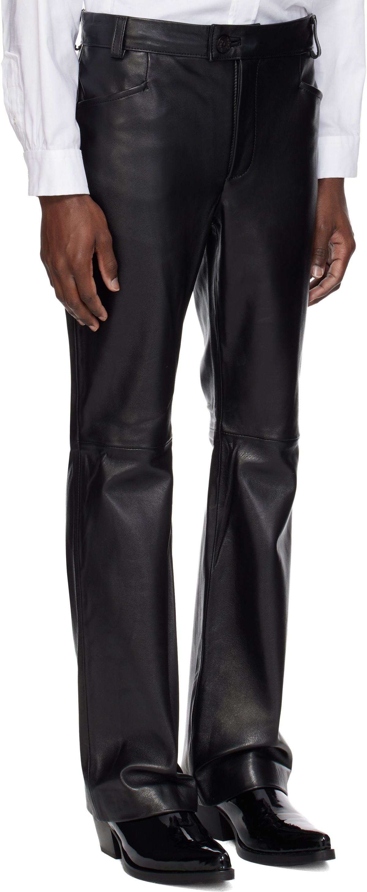 Ernest W. Baker Black Flare Leather Pants
