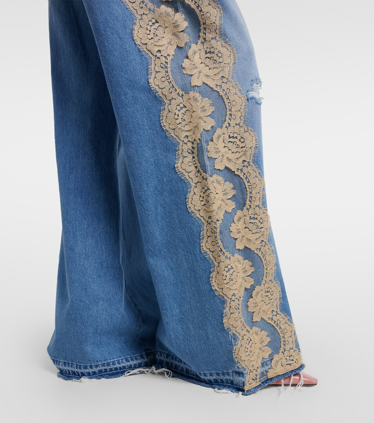 Dolce&Gabbana Lace-trimmed wide-leg jeans