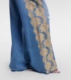 Dolce&Gabbana Lace-trimmed wide-leg jeans