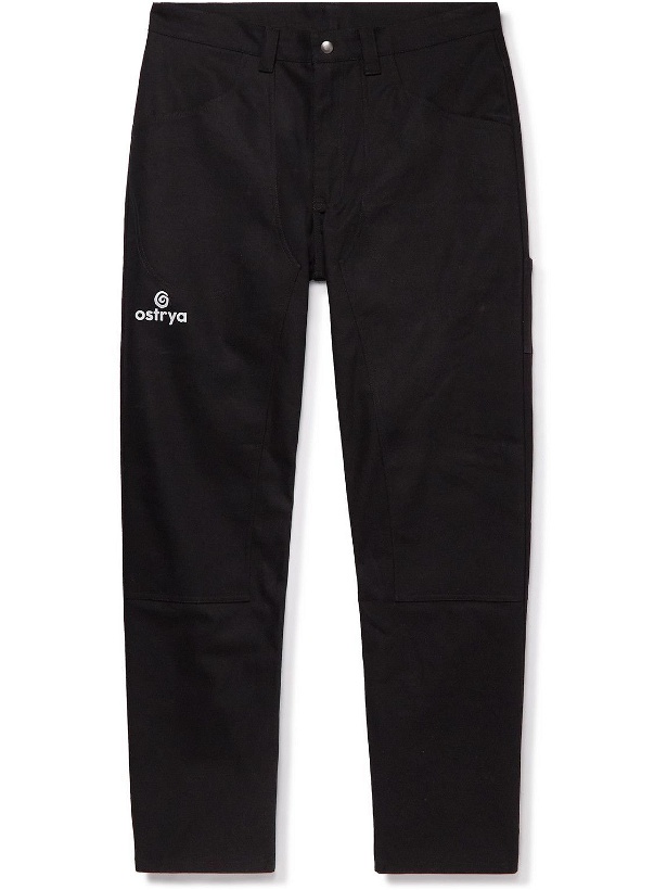 Photo: OSTRYA - Hardy Logo-Print Straight-Leg Cotton Cargo Trousers - Black