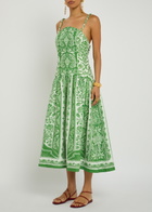 Farm Rio Tapestry Printed Linen Midi Dress Green