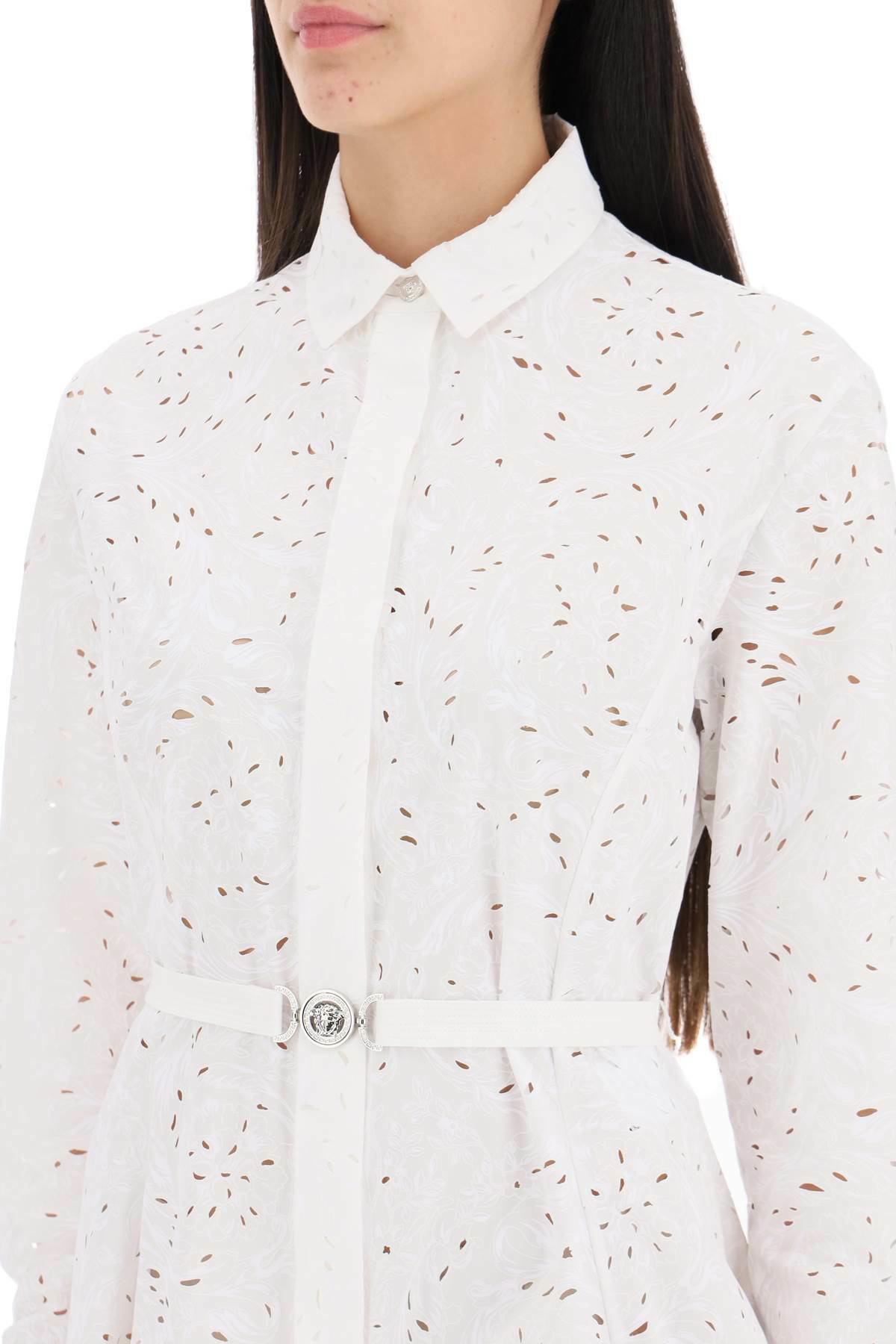 【送料&関税込】Versace Chemisier Dress VERSACE textured sangallo chemisier White Versace