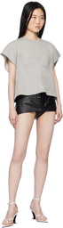 Pushbutton Gray Bra Point Sleeveless Jersey T-shirt