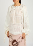 Lug Von Siga Mini Embroidered Semi-sheer Satin Blouse Off White