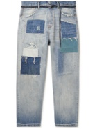 Acne Studios - 1991 Toj Straight-Leg Belted Distressed Patchwork Jeans - Blue
