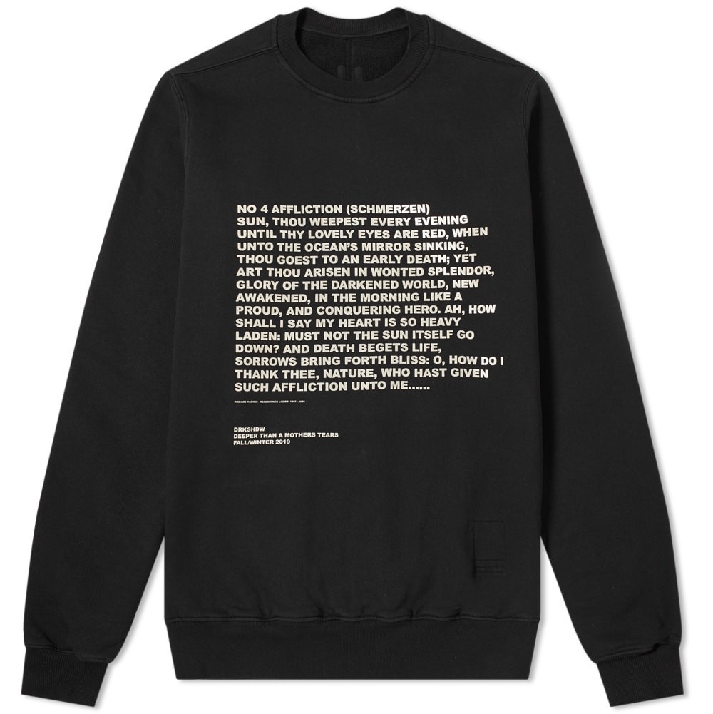 Rick Owens DRKSHDW Poem Print Crew Sweat Rick Owens