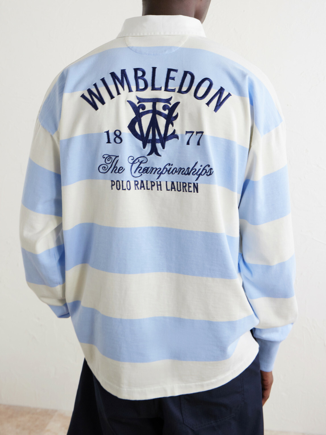 Polo Ralph Lauren - Wimbledon Logo-Embroidered Striped Cotton Rugby Polo-Shirt - Blue