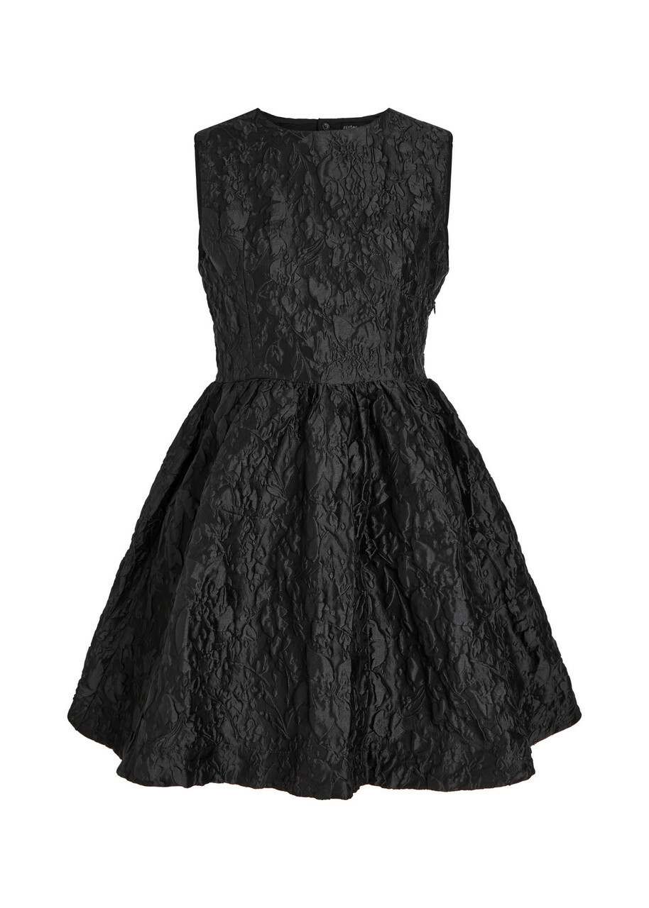 Sister Jane Lucia Floral-jacquard Cloqué Mini Dress Black