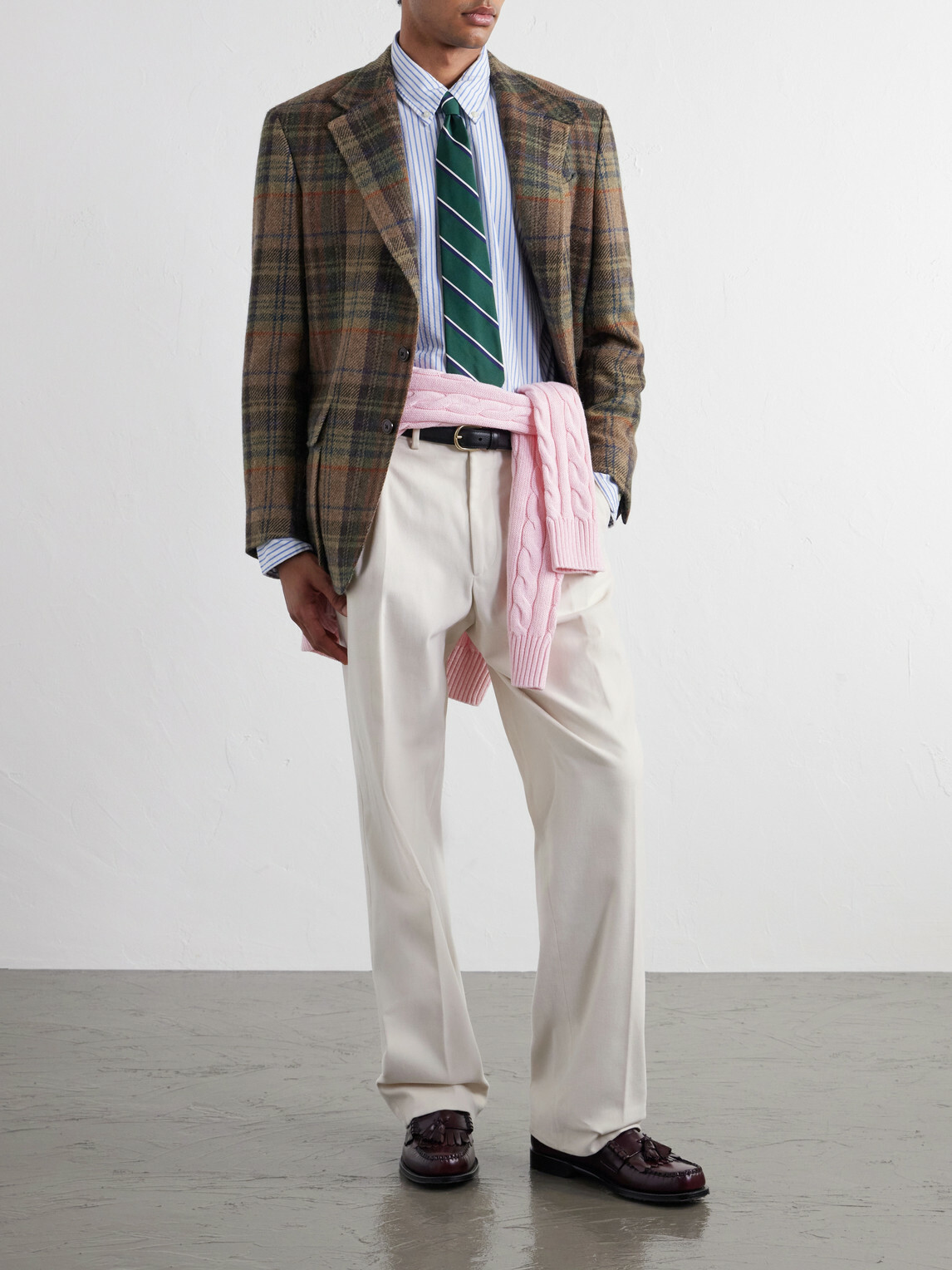 Polo Ralph Lauren - Suede-Trimmed Checked Wool Blazer - Green