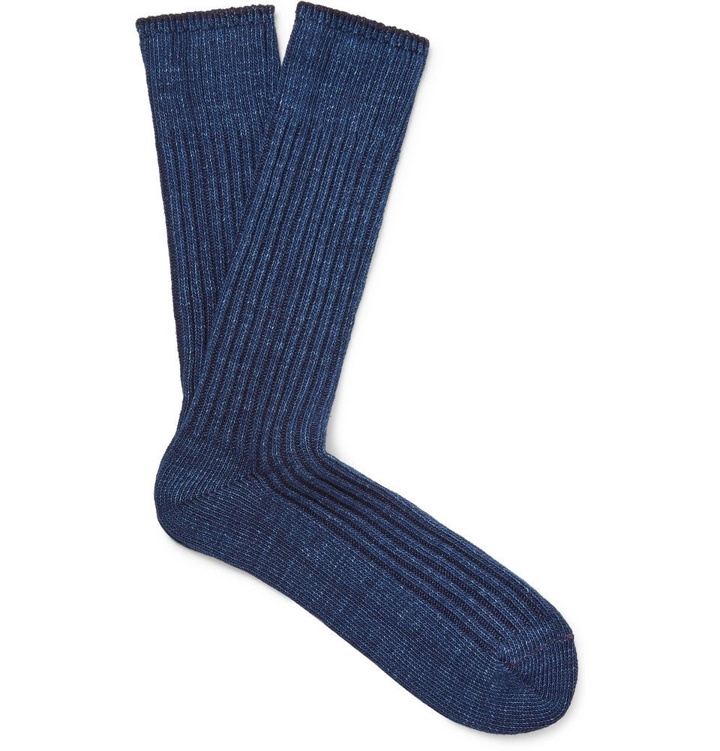 Photo: Anonymous Ism - Ribbed Mélange Cotton-Blend Socks - Storm blue