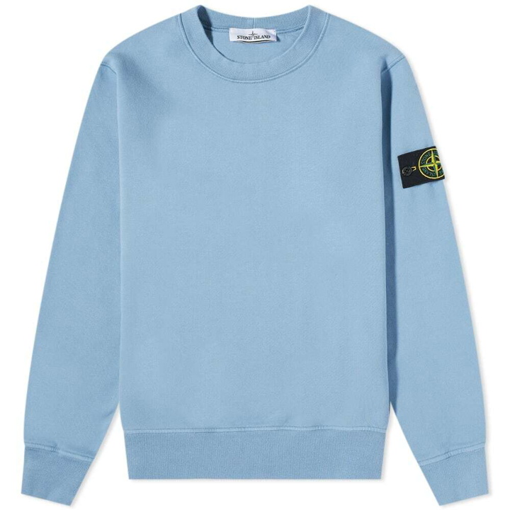 Photo: Stone Island Men's Brushed Cotton Crew Neck Sweat in Mid Blue