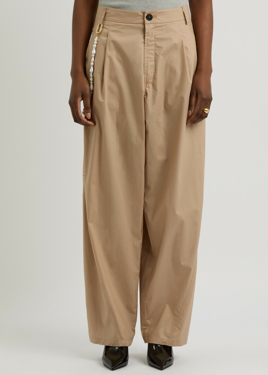 Darkpark Phebe Pearl-embellished Cotton-poplin Trousers Camel