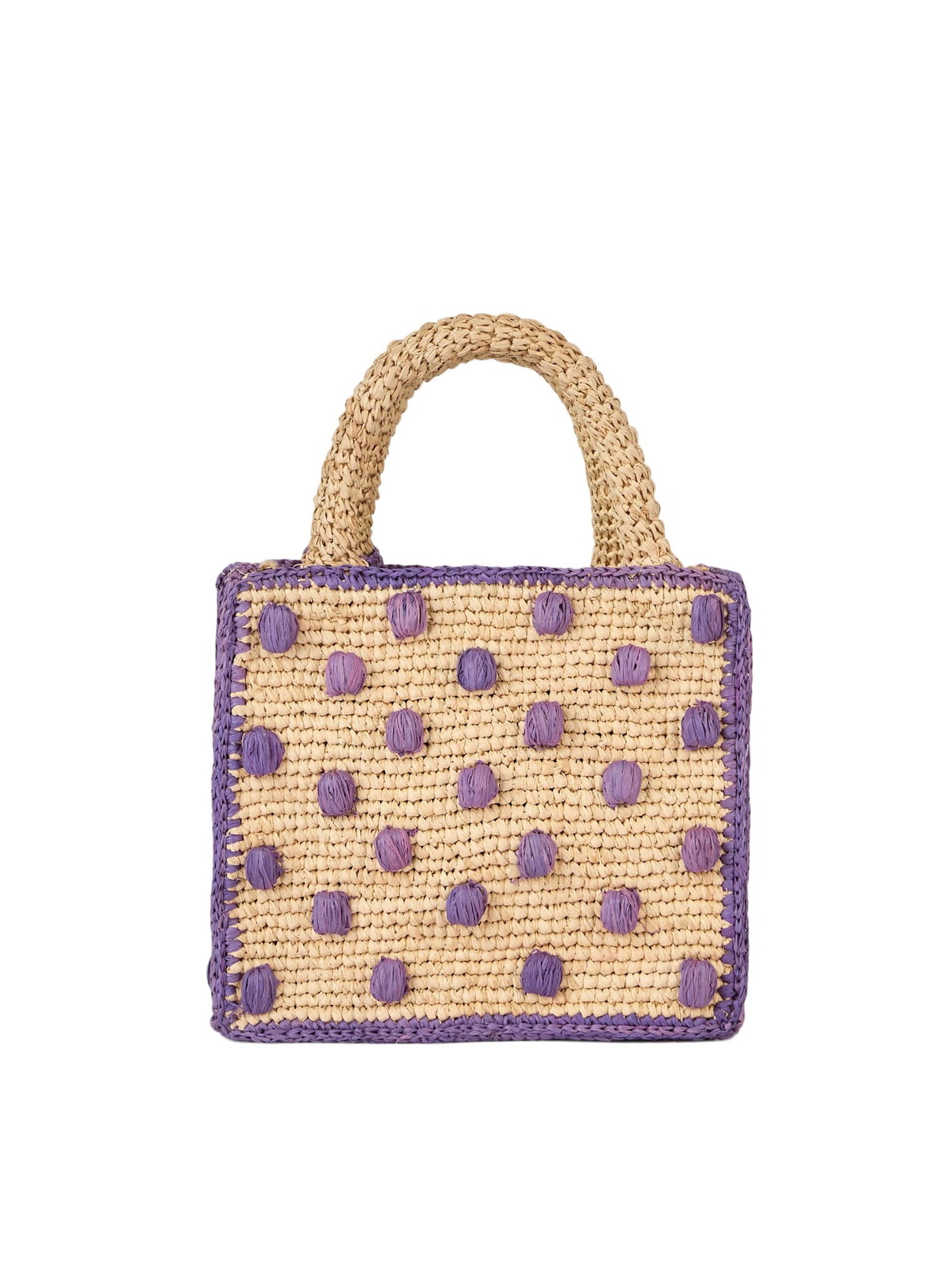 MC2 Saint Barth Beige Natural Mini Vanity Raffia Bag With Polka Dot Appliqués