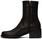 AMOMENTO Black Leather Ankle Boots