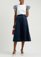 Veronica Beard Julianka Ruffled Stretch-cotton top White And Blue